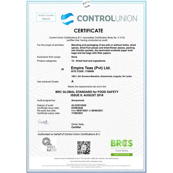 BRC Certificate 2021