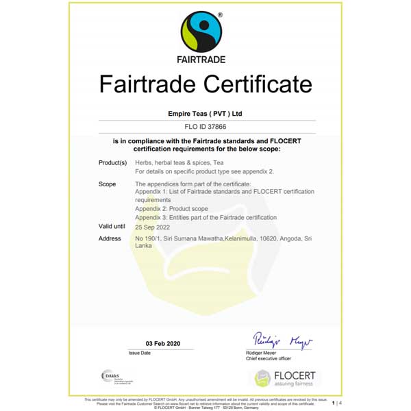 Fair Trade Certificate