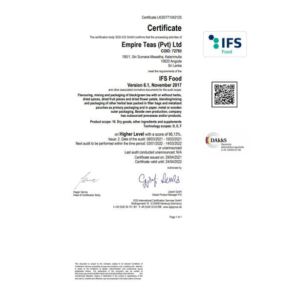 IFS food Certificate 2021
